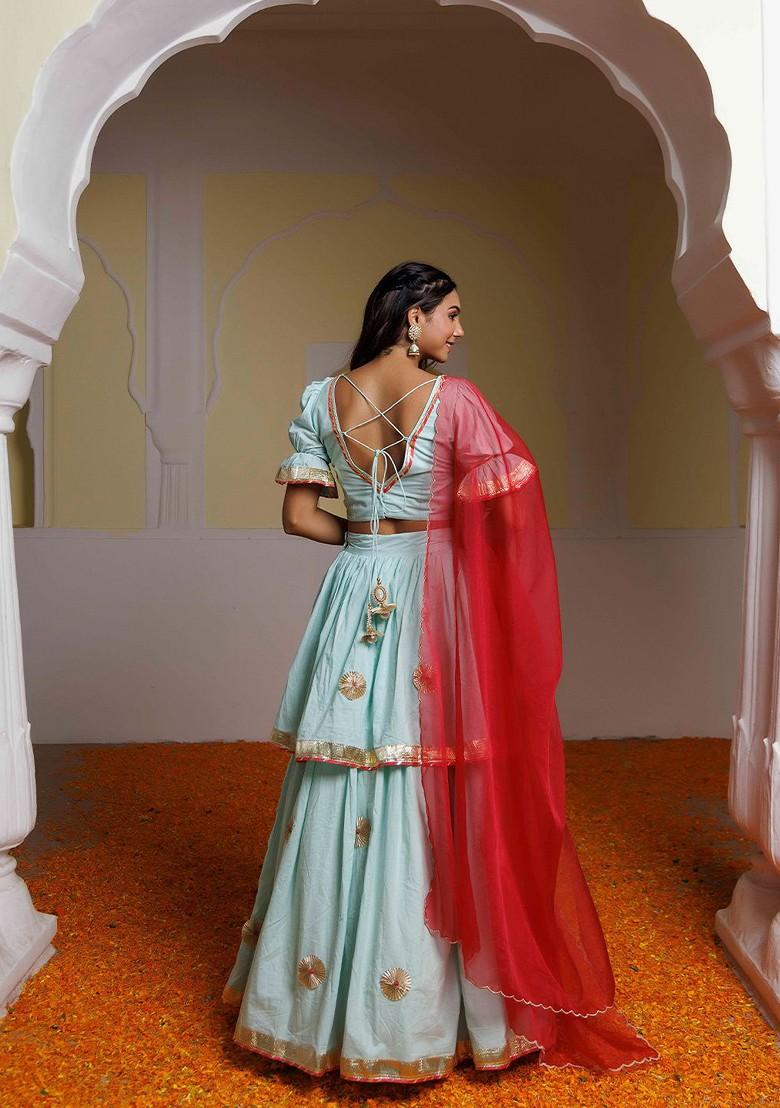 Blue Emboridered Blended Lehenga Choli - Indya