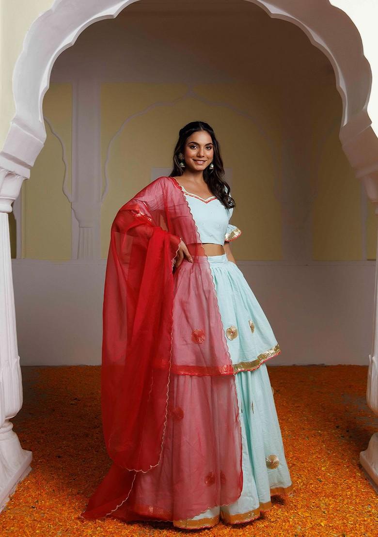 Blue Emboridered Blended Lehenga Choli - Indya