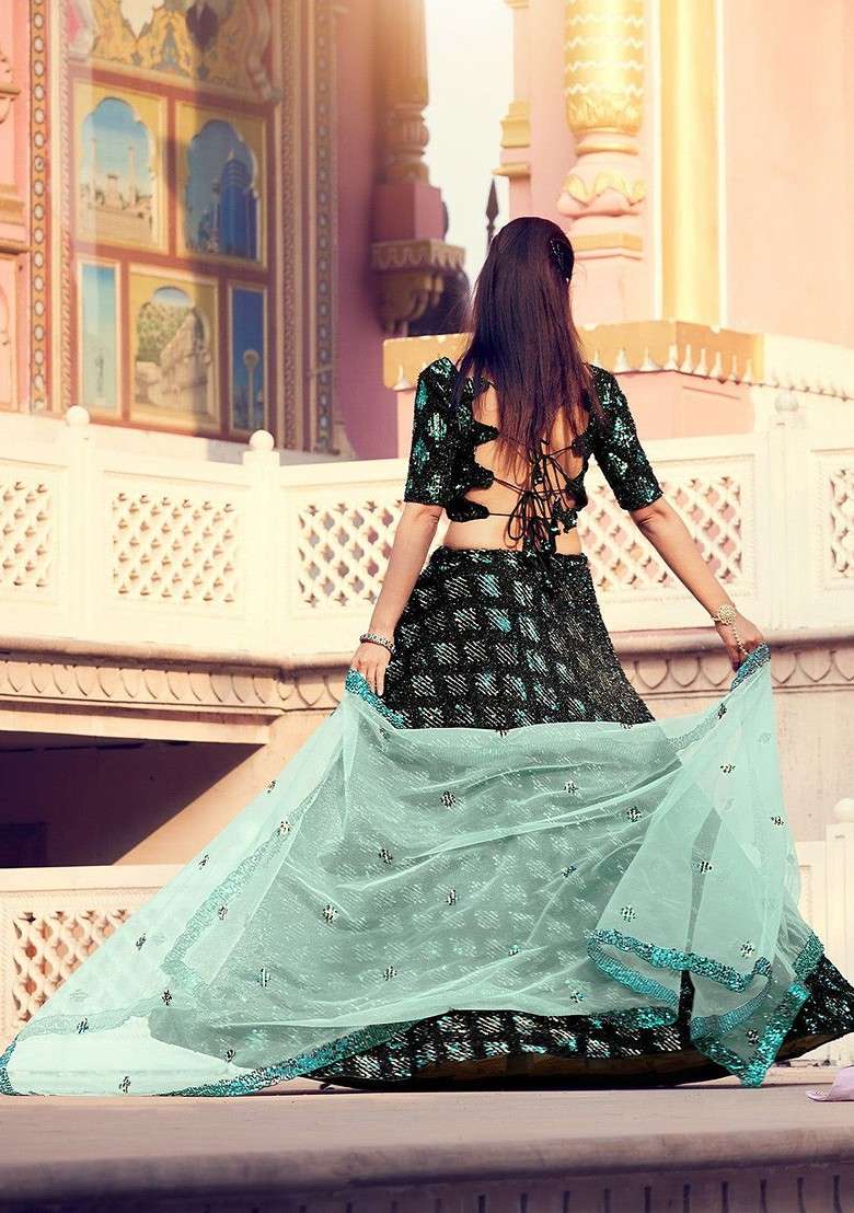 Black Emboridered Blended Lehenga Choli - Indya