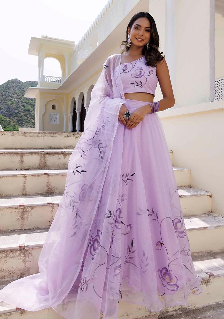 Purple Printed Blended Lehenga Choli