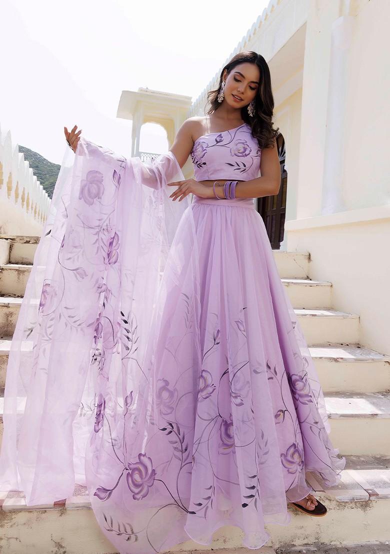Purple Printed Blended Lehenga Choli - Indya