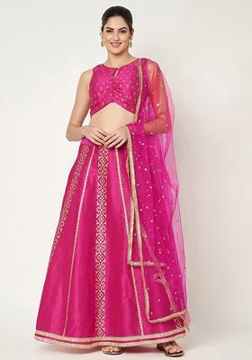 Pink Printed Blended Lehenga Choli