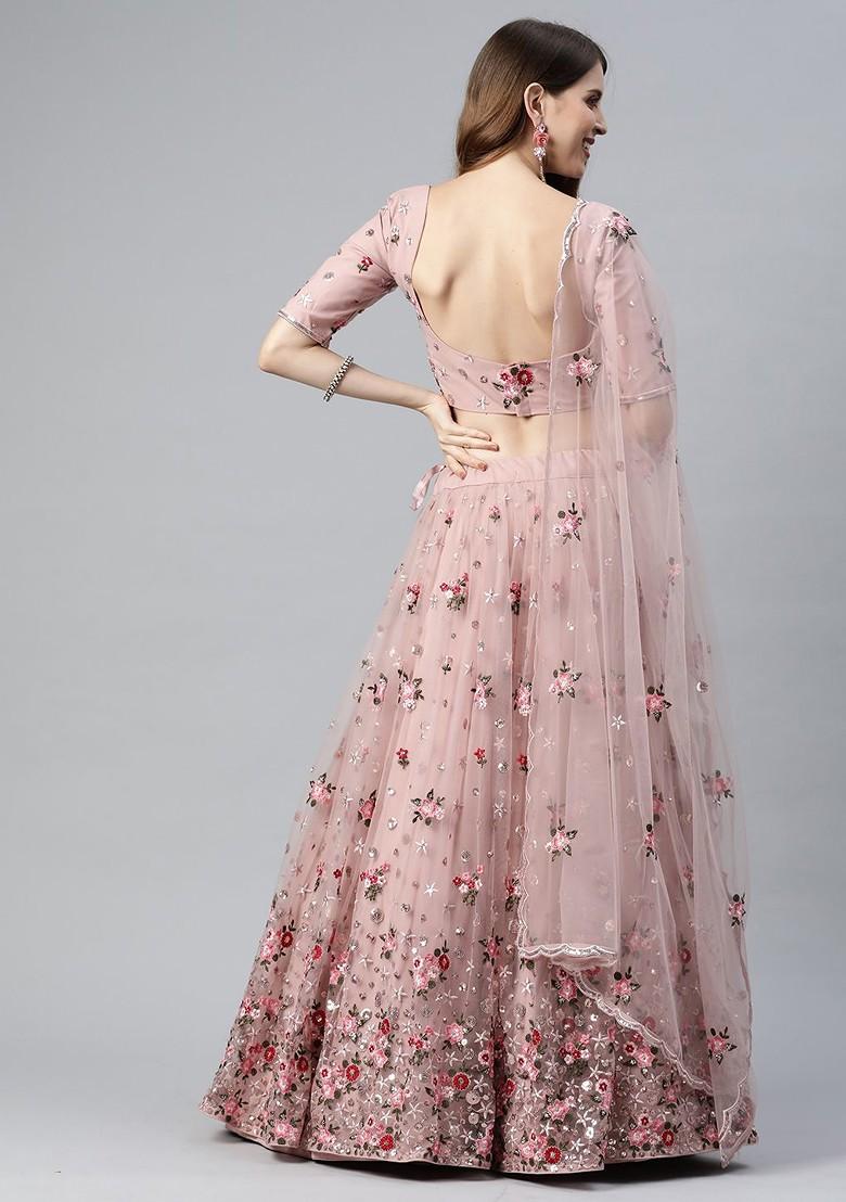 Taupe Emboridered Blended Lehenga Choli - Indya