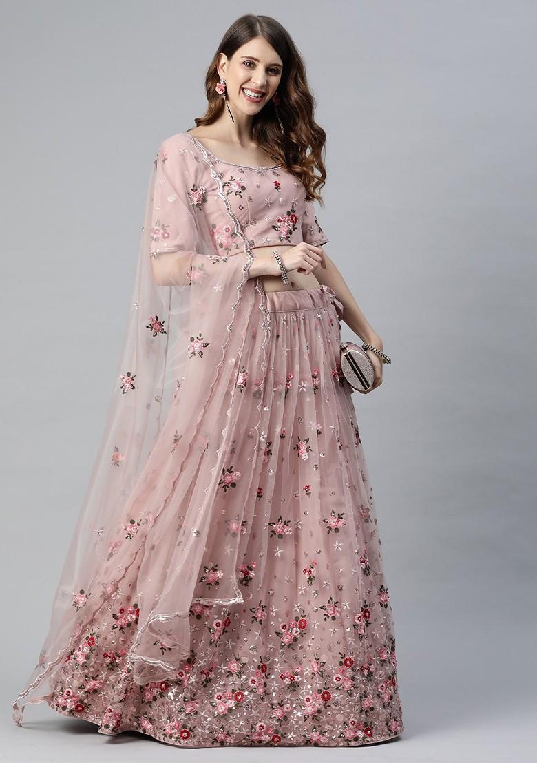 Taupe Emboridered Blended Lehenga Choli - Indya