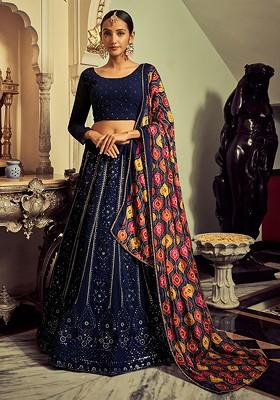 Navy Blue Emboridered Blended Lehenga Choli