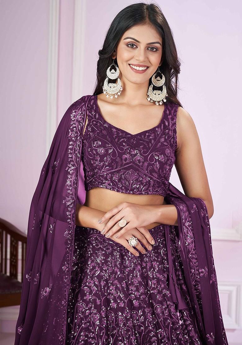 Purple Embellished Blended Lehenga Choli - Indya