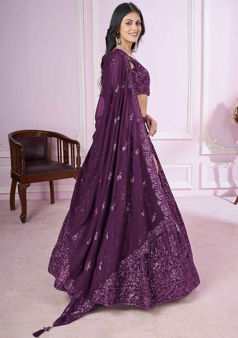 Purple Embellished Blended Lehenga Choli - Indya