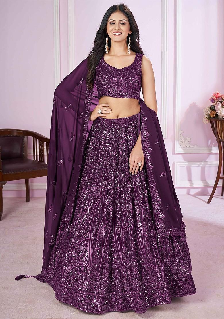 Purple Emboridered Blended Lehenga Choli - Indya