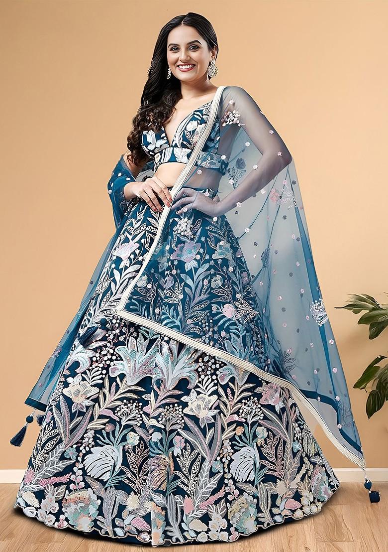 Blue Emboridered Blended Lehenga Choli - Indya
