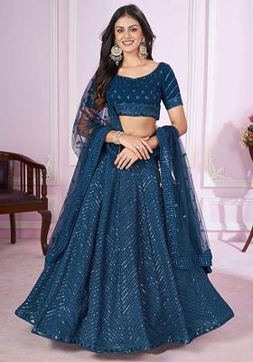 Teal Emboridered Blended Lehenga Choli