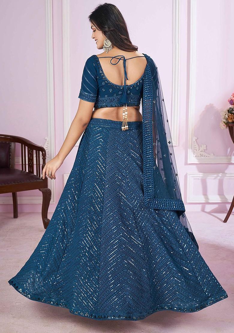 Teal Emboridered Blended Lehenga Choli - Indya