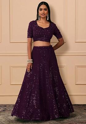 Purple Emboridered Blended Lehenga Choli