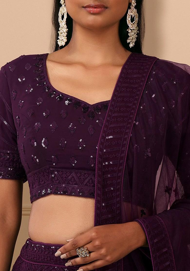 Purple Emboridered Blended Lehenga Choli - Indya