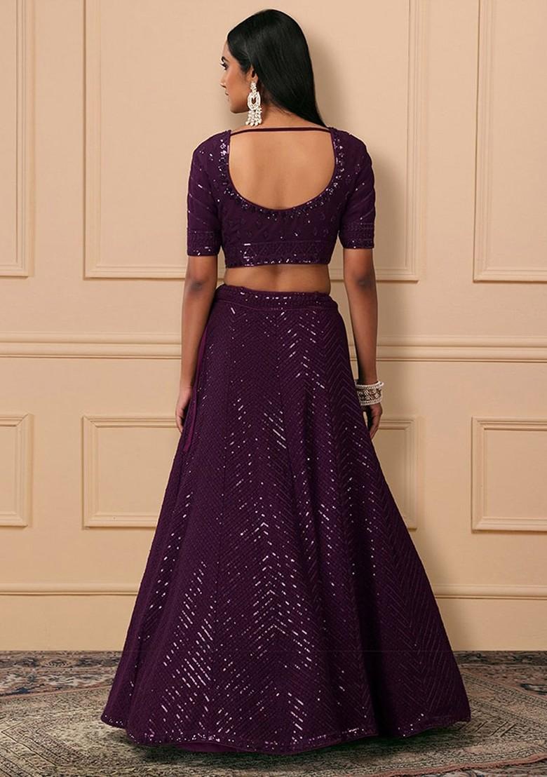 Purple Emboridered Blended Lehenga Choli - Indya