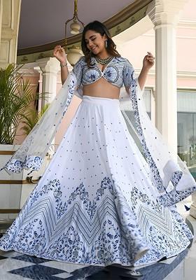 White Emboridered Blended Lehenga Choli