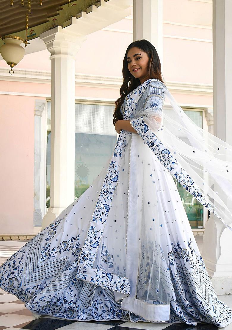 White Emboridered Blended Lehenga Choli - Indya