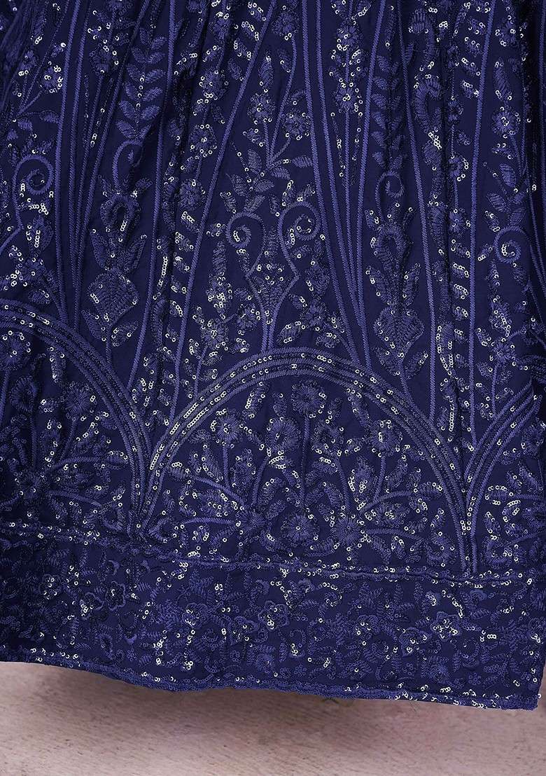 Blue Embellished Blended Lehenga Choli - Indya