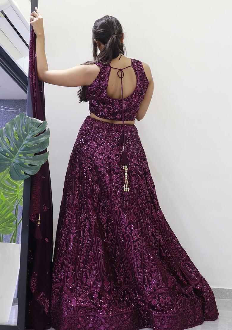 Purple Emboridered Blended Lehenga Choli - Indya
