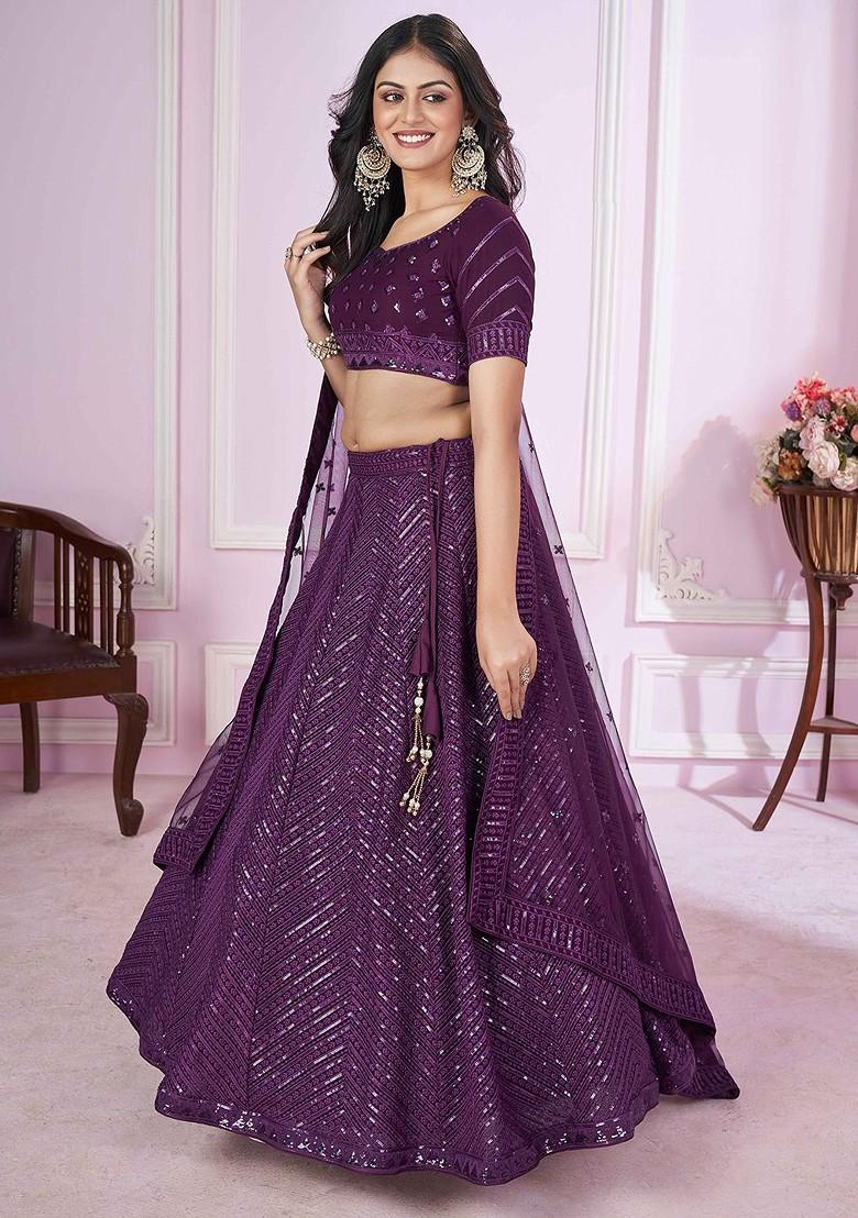 Purple Emboridered Blended Lehenga Choli - Indya