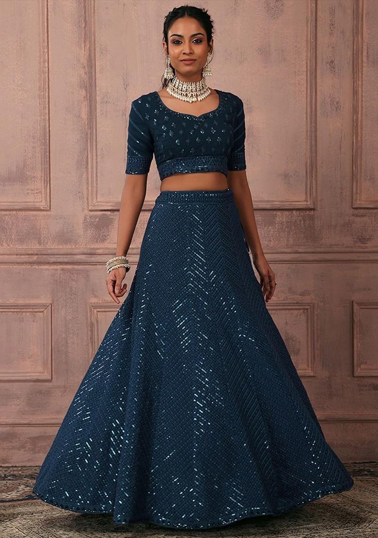 Teal Emboridered Blended Lehenga Choli - Indya