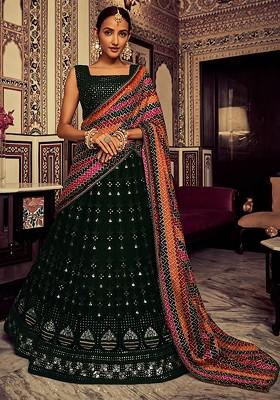 Green Emboridered Blended Lehenga Choli
