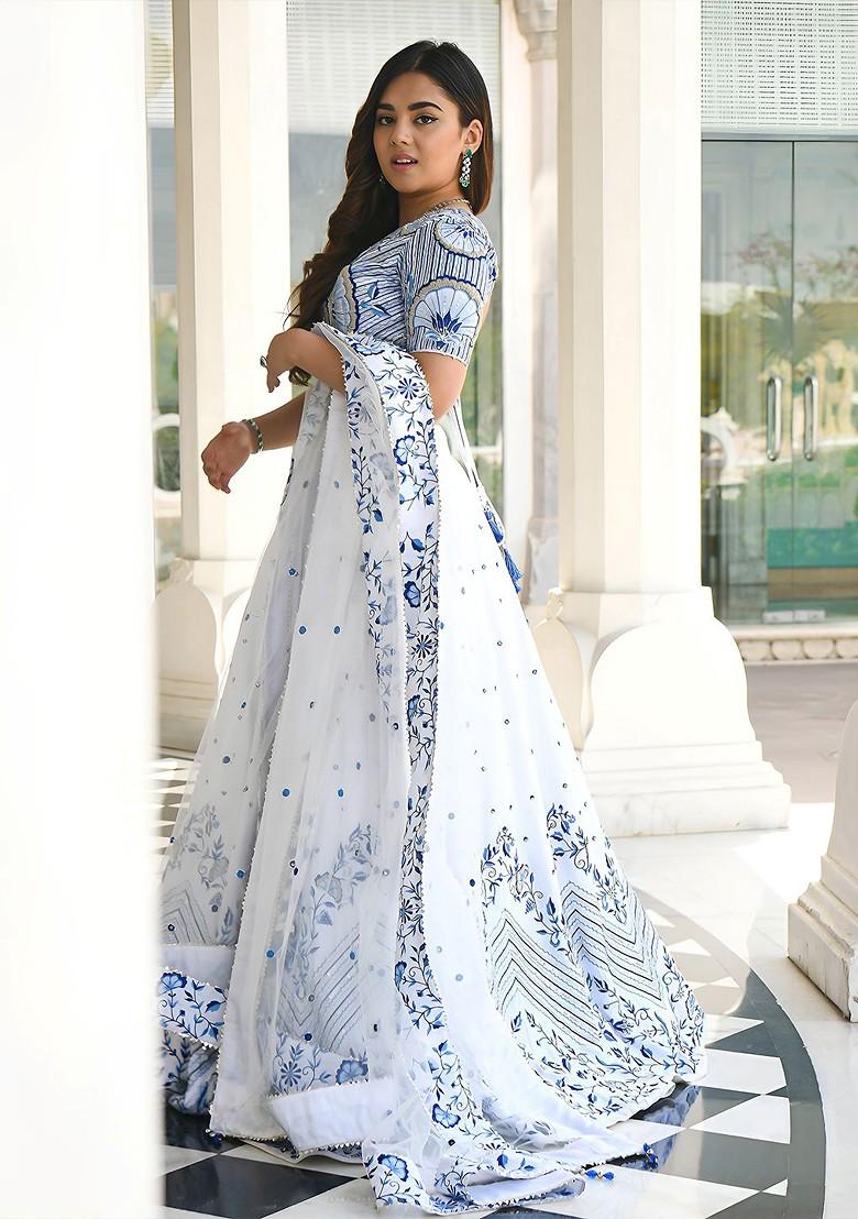 White Emboridered Blended Lehenga Choli - Indya