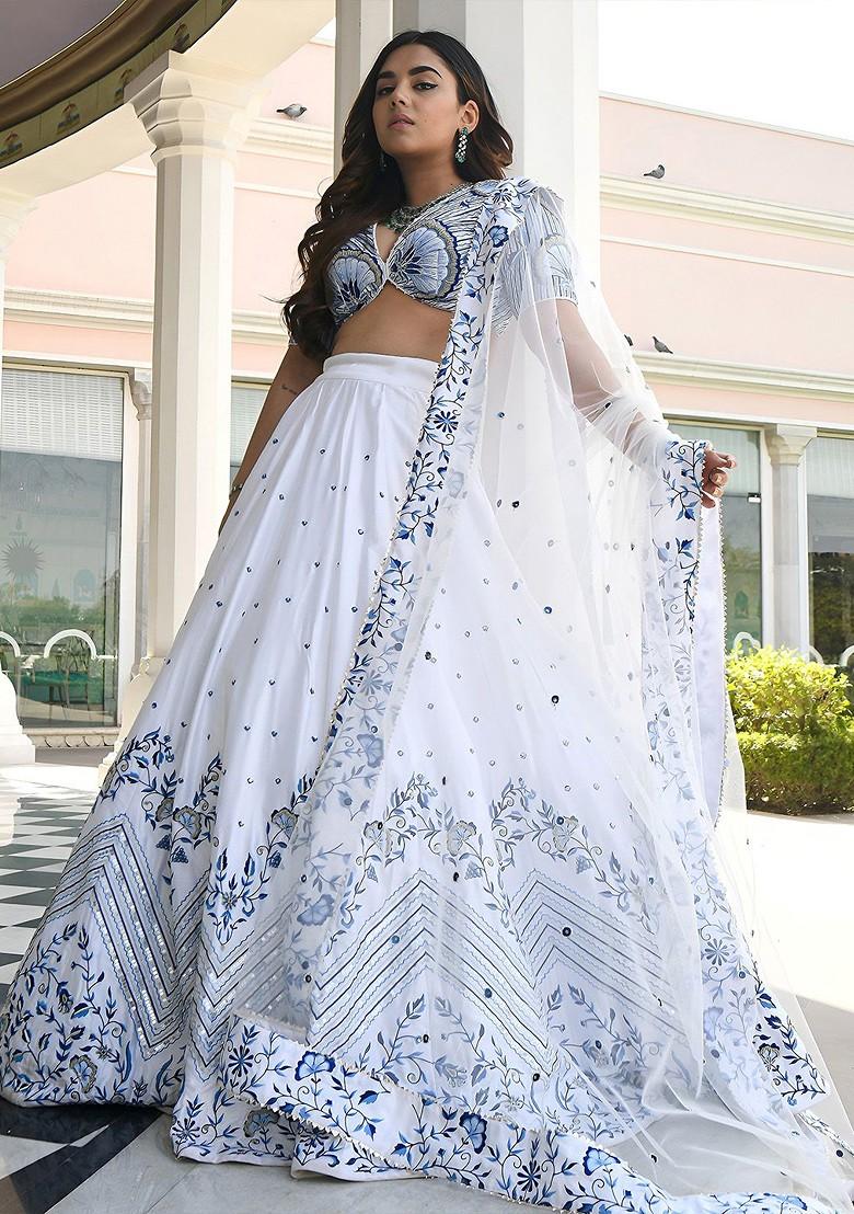 White Emboridered Blended Lehenga Choli - Indya