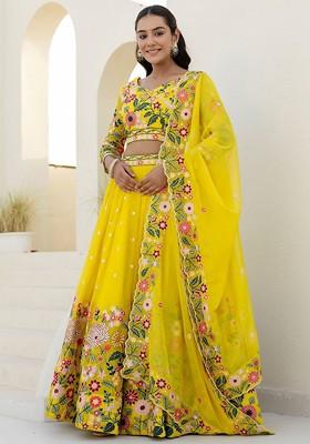Yellow Emboridered Blended Lehenga Choli