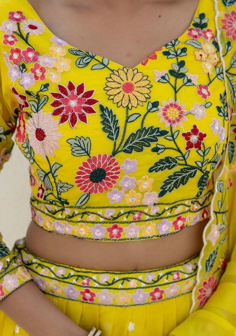 Yellow Emboridered Blended Lehenga Choli - Indya