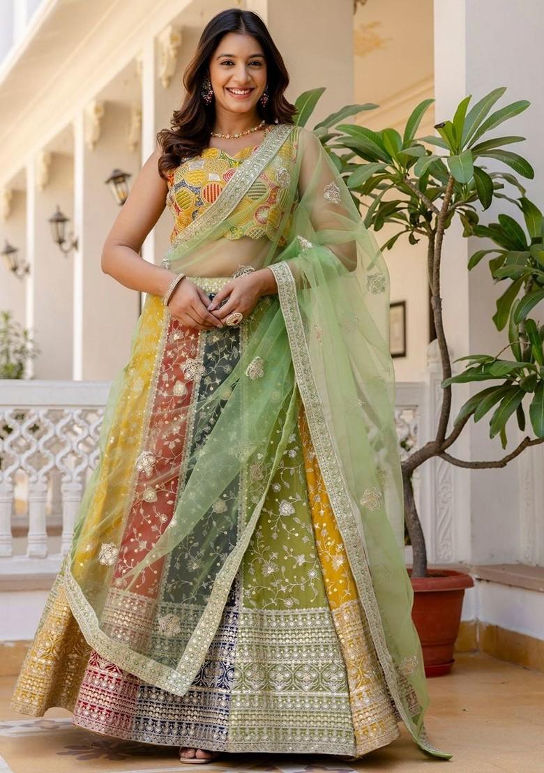 Yellow Emboridered Blended Lehenga Choli - Indya