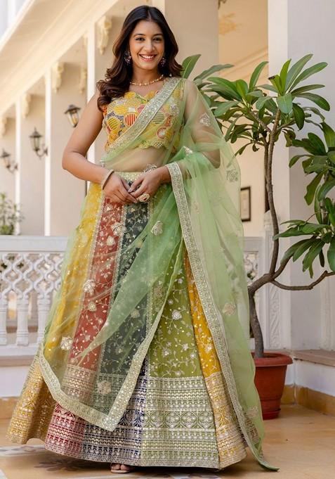 Yellow Emboridered Blended Lehenga Choli