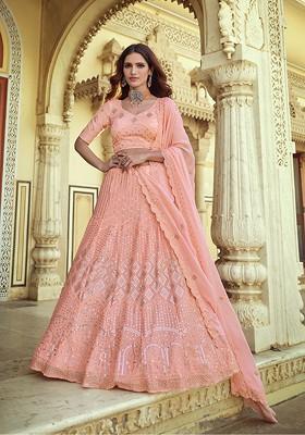 Pink Emboridered Blended Lehenga Choli