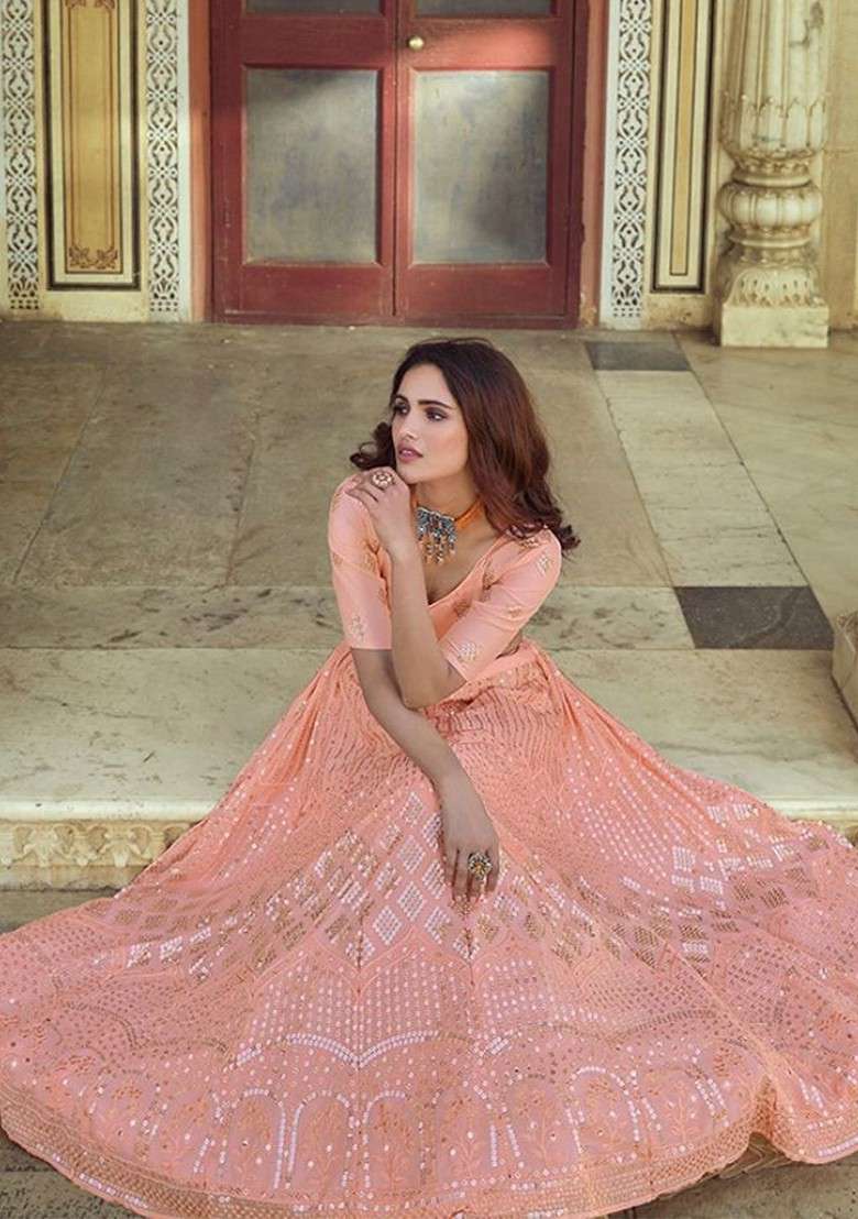 Pink Emboridered Blended Lehenga Choli - Indya