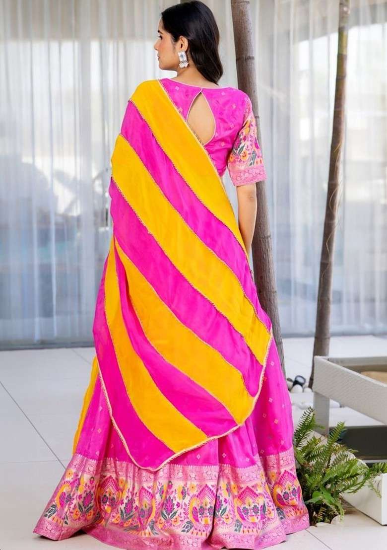 Pink Emboridered Blended Chaniya Choli Set For Navratri And Garba - Indya
