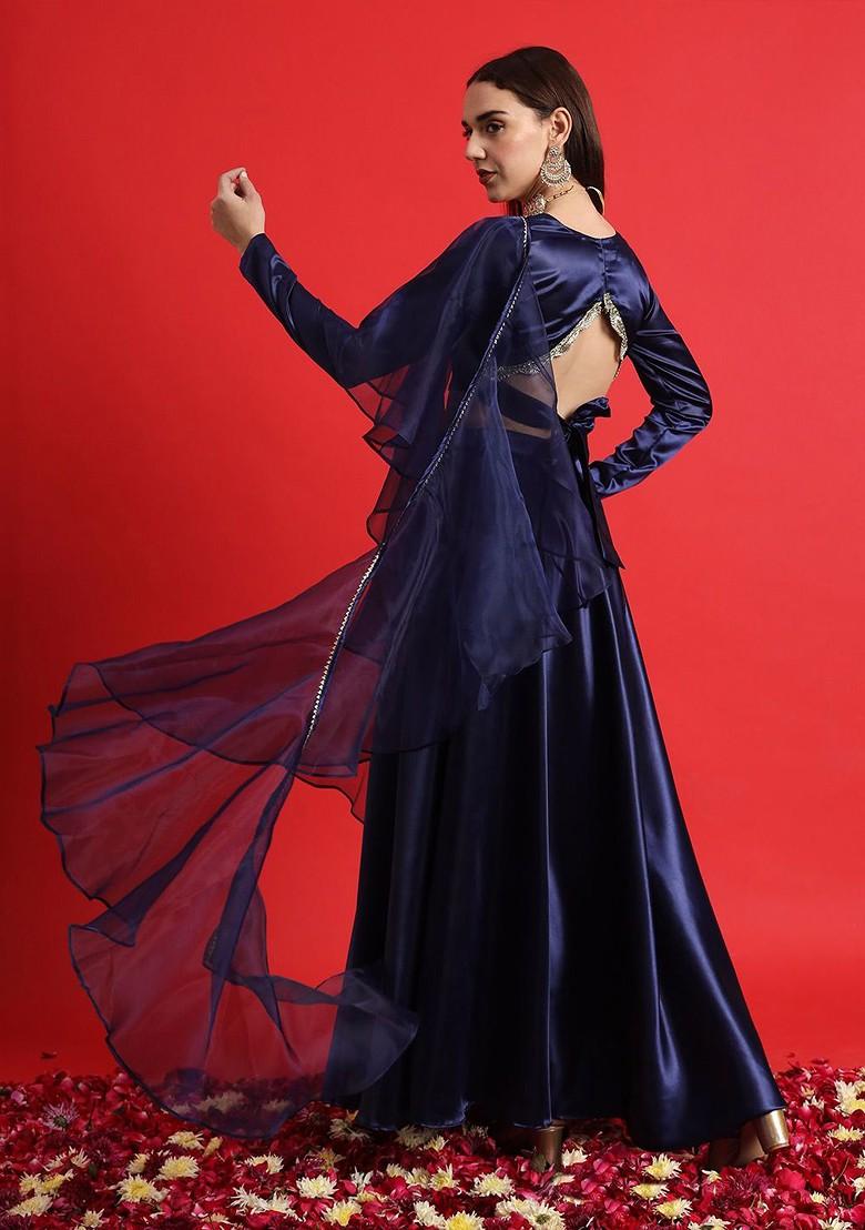 Navy Blue Embellished Blended Lehenga Choli - Indya