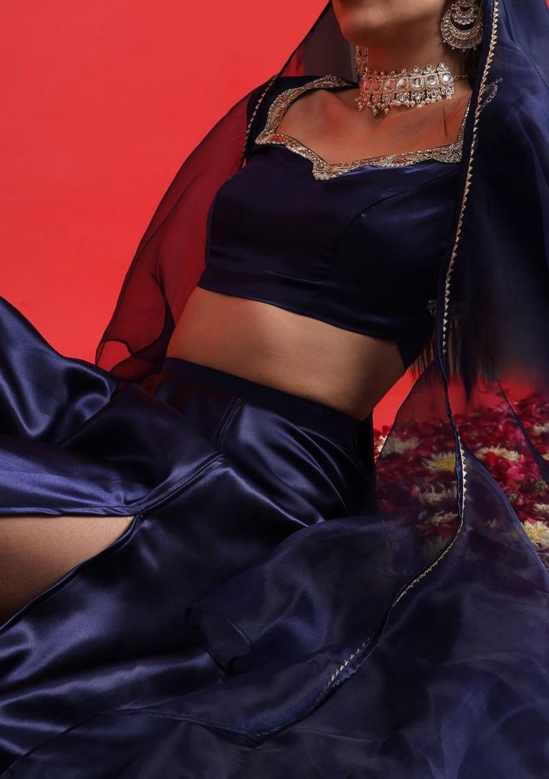 Navy Blue Embellished Blended Lehenga Choli