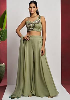 Sea Green Embellished Blended Lehenga Choli