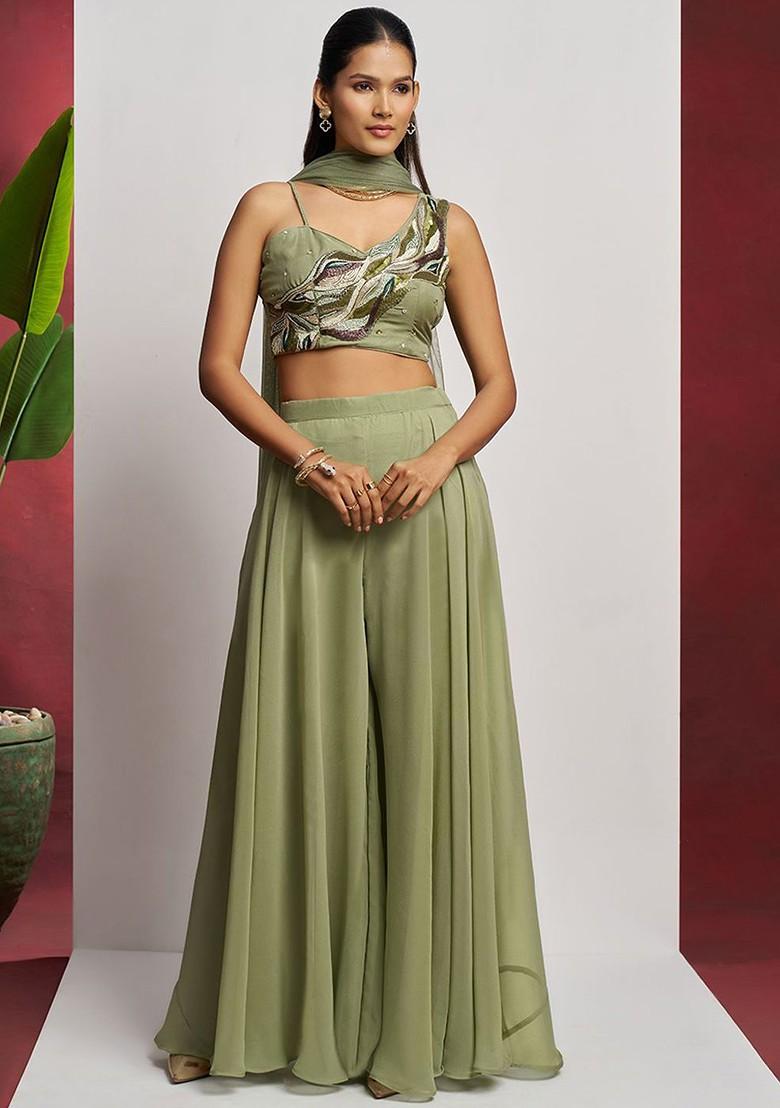 Sea Green Embellished Blended Lehenga Choli - Indya