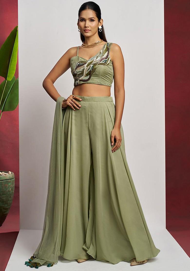 Sea Green Embellished Blended Lehenga Choli - Indya