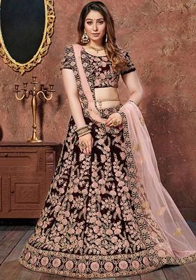 Maroon Emboridered Blended Lehenga Choli