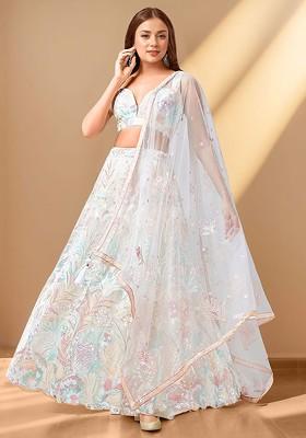 Off White Emboridered Blended Lehenga Choli