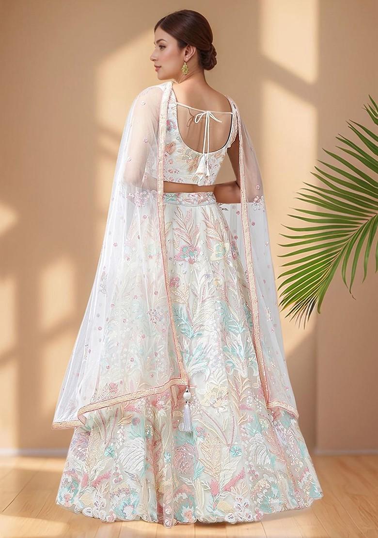 Off White Emboridered Blended Lehenga Choli - Indya