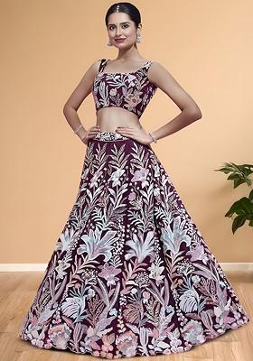 Purple Emboridered Blended Lehenga Choli