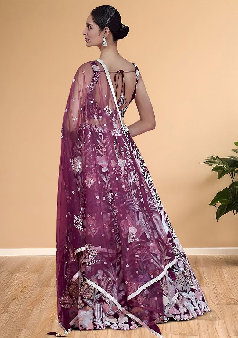 Purple Emboridered Blended Lehenga Choli - Indya