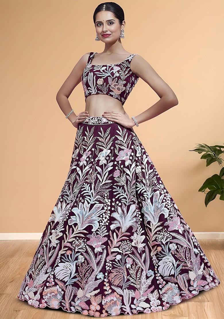 Purple Emboridered Blended Lehenga Choli - Indya