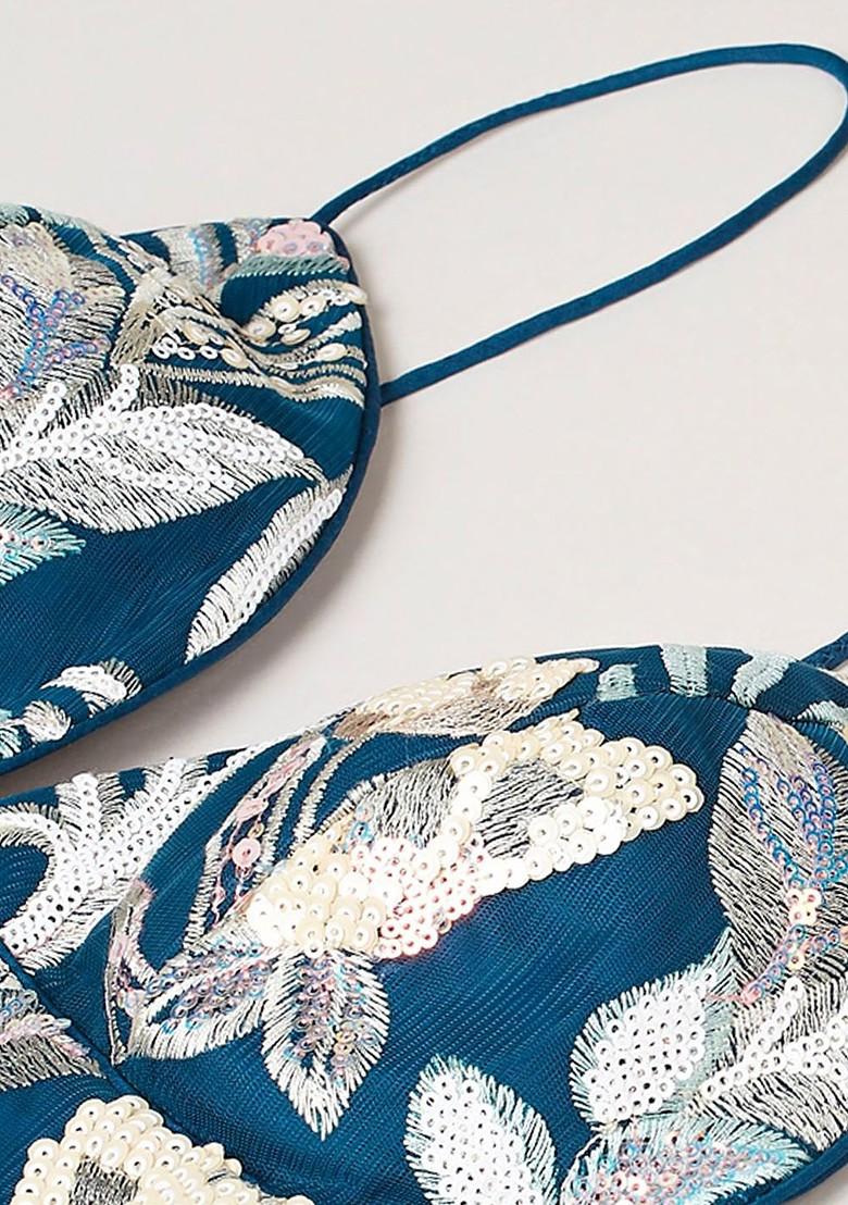 Blue Emboridered Blended Lehenga Choli - Indya