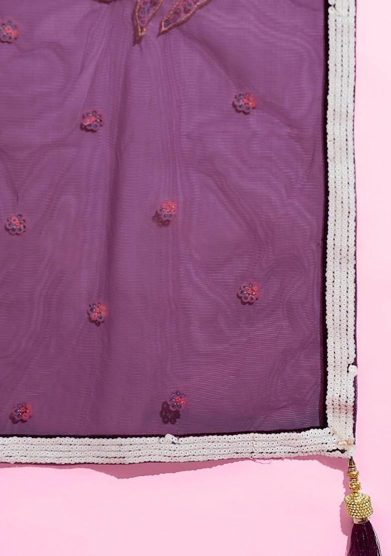 Purple Emboridered Blended Lehenga Choli - Indya