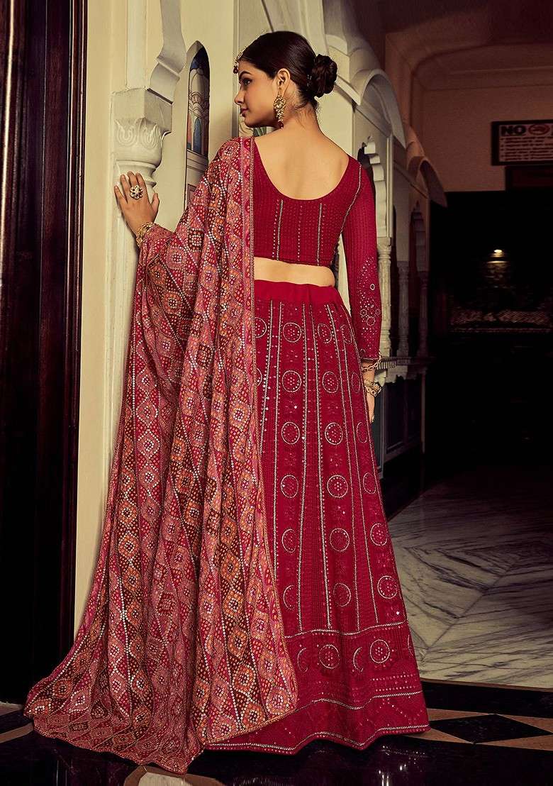 Maroon Embellished Blended Lehenga Choli - Indya