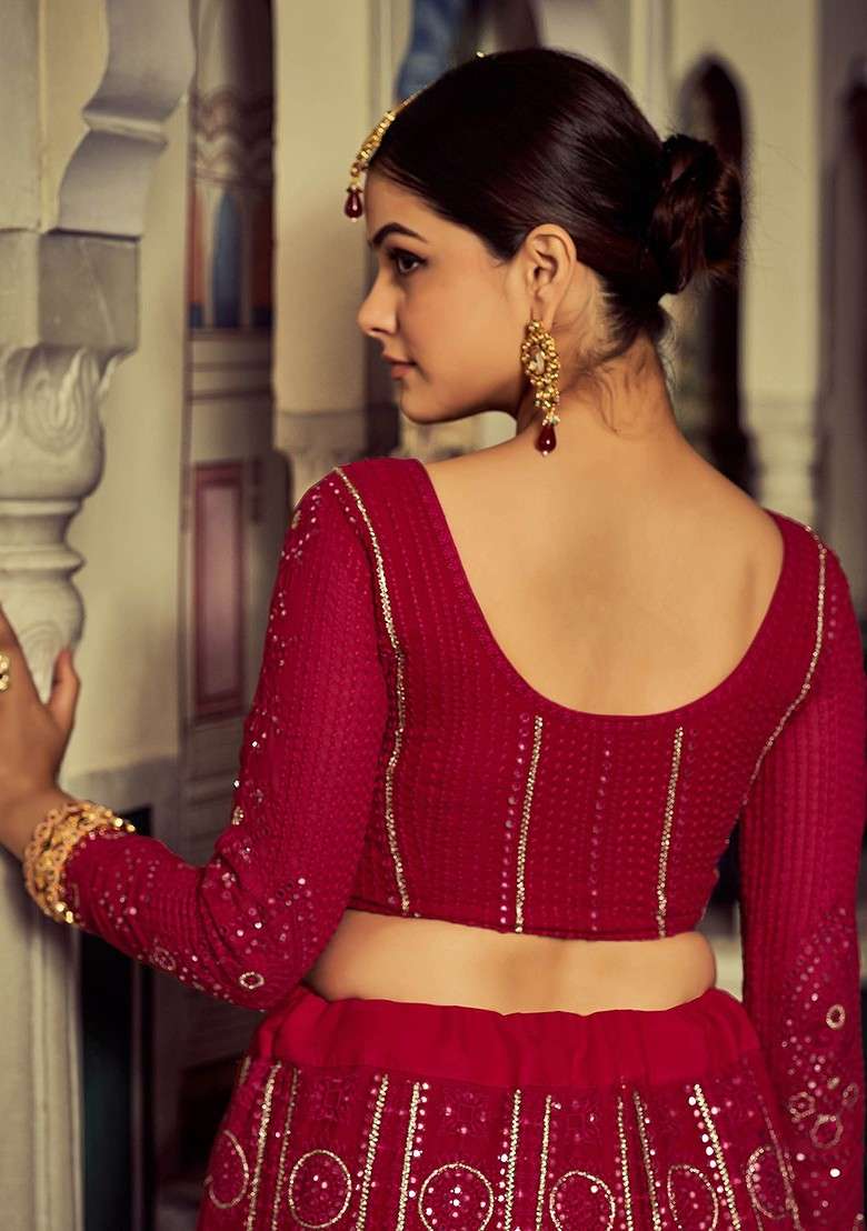 Maroon Embellished Blended Lehenga Choli - Indya