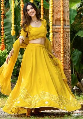Yellow Emboridered Blended Lehenga Choli